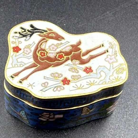 NFS Reserve Vintage Miniature Cloisonne Trinket Box Deer - Picture 11 of 12